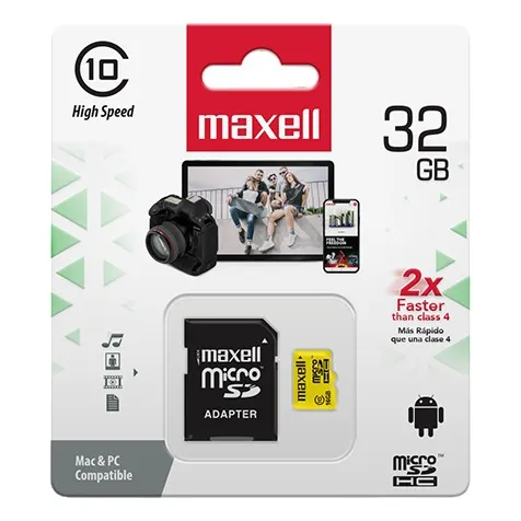 Tarjeta Microsd 32gb/90mb/s Adapta Sd Clase10 Maxell Mcsd-32