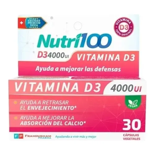 Nutri100 Vitamina D3 4000 Ui X 30 Cáps Sistema Inmune