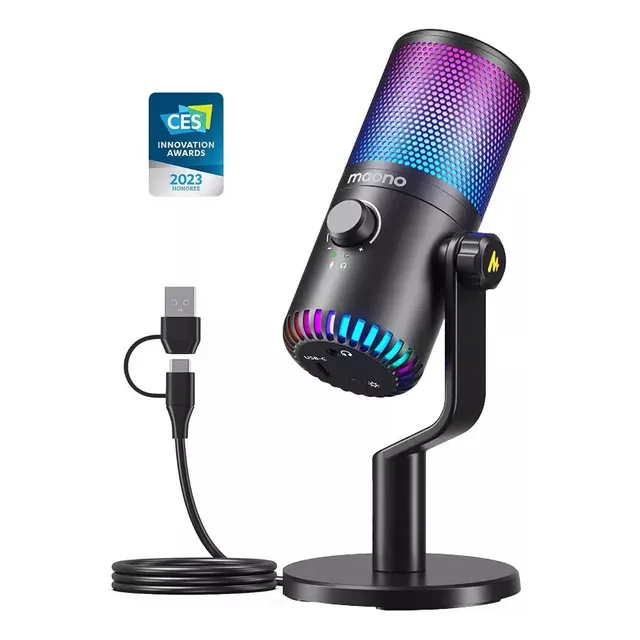 MAONO Micrófono PC para Gamer, Micrófono USB Condensador Programable con MAONO LINK, Silencio, Ganancia, Monitoreo, Control de volumen para Streaming, Podcast, Twitch, YouTube, PS4 PS5, DM30RGB