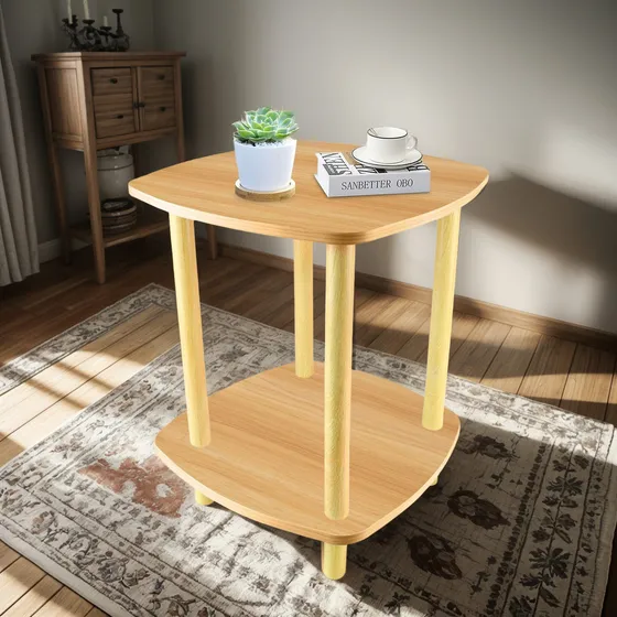 Mesa De Centro 2 Estantes Minimalista De Madera Mesa Lateral Color Madera al Natural