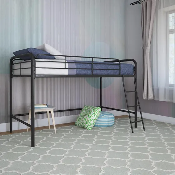 Estructura De Cama Alta En Metal Negro Para Ahorrar Espacio