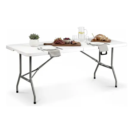 Mesa Plegable De Plástico Portátil Tipo Portafolio 1.80 Mts Color Blanco