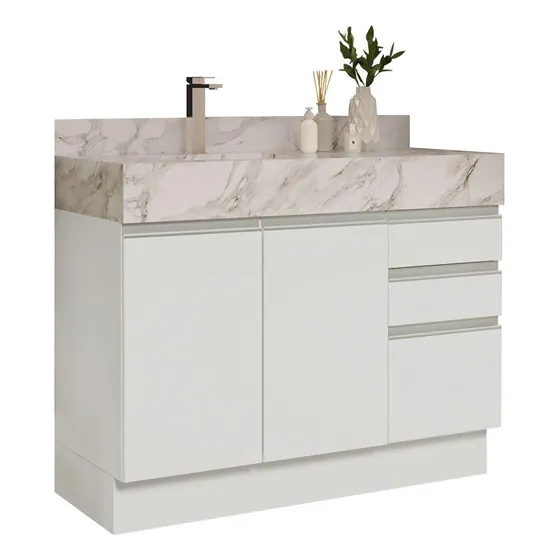 Gabinete Para Baño Con 2 Puertas Y 3 Cajones 120 Cm Blanco