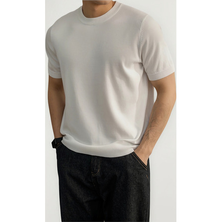 Camiseta Tejida Hombre Cuello Redondo Ajustada Seda Camiseta Tejida Hombre Cuello Redondo Ajustada Seda