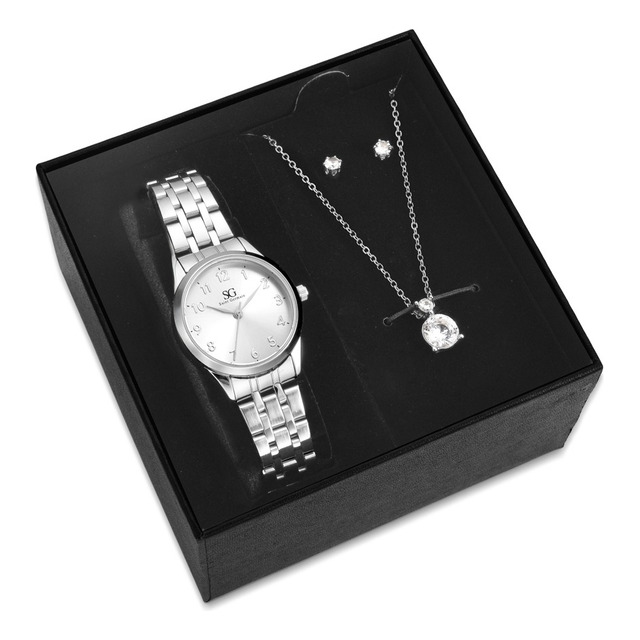 Kit Relógio Colar Brincos Prata Feminino Saint Germain 28 Mm - Prateado - Prateado - Prate... Kit Relógio Colar Brincos Prata Feminino Saint Germain 28 Mm - Prateado - Prateado - Prate...