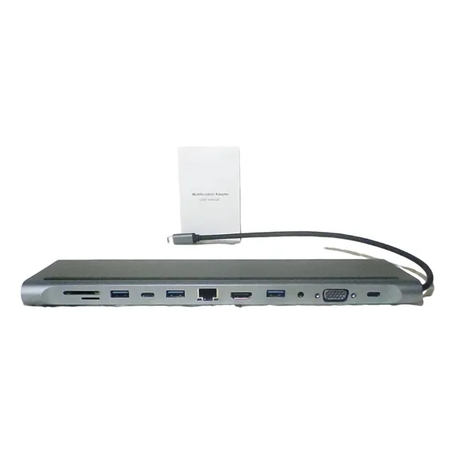 Adaptador Hub Tipo C 12 En 1 Hdmi Vga Rj45 Sd Usb Auxiliar