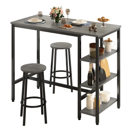 Mesa Alta,mesa Barra De Cocina Multiusos 2 Bancos Moderna