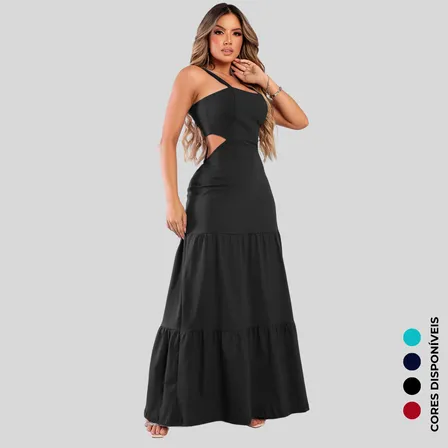 Vestido Longo Com Alças E Detalhe Nas Costas Moda Blogueira