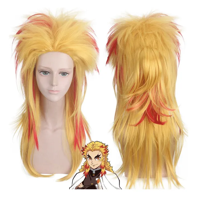 Q Peluca Para Cosplay De Rengoku Kyoujurou, Rubia Y