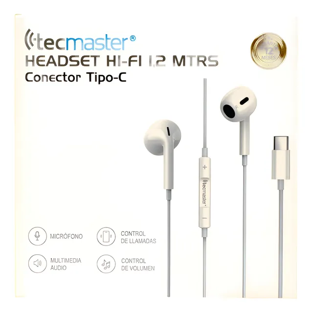 Audifonos Tecmaster Headset Hi-fi 1.2 Mts Conector Tipo C