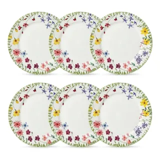 Jogo De 6 Pratos Rasos Scalla Floral Branco Floral