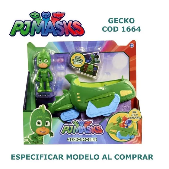 Pj Masks Vehiculo Mediano + Muñeco Heroes En Pijama Tv Orig.
