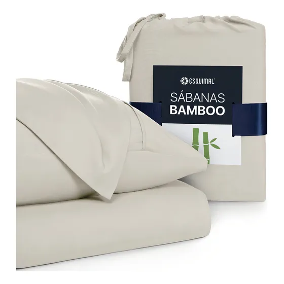 Sábanas Esquimal Matrimonial de Bambú + Fundas, Ultra Suaves, Frescas, Hipoalergénicas, Ecológicas, con Regulación Térmica, Beige