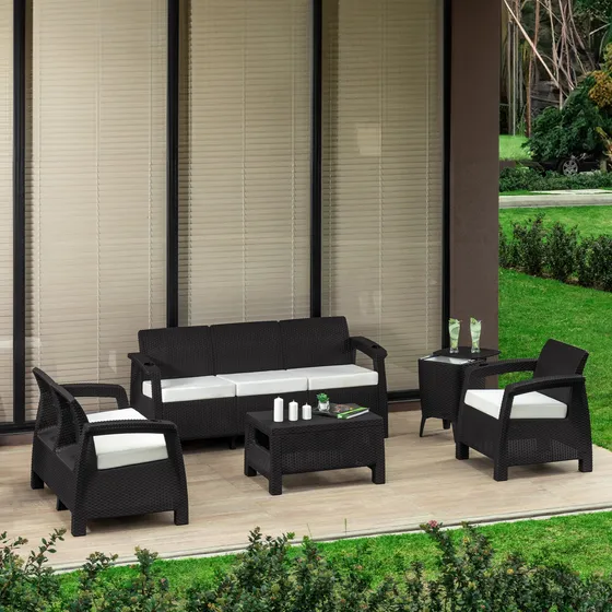 Juego De Sala Ferrara Premium Para Exterior Tipo Rattan Mq