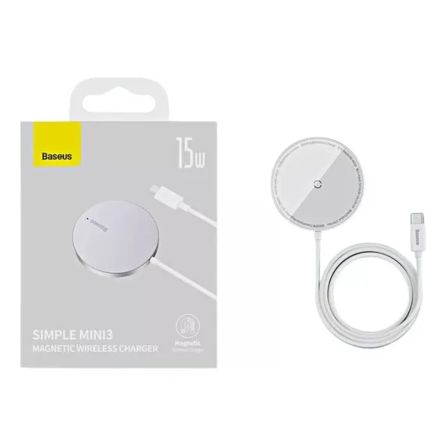 Cargador de inducción Baseus Qi de 15 W para iPhone 11, 12 y 14 pulgadas, Magsafe, color blanco