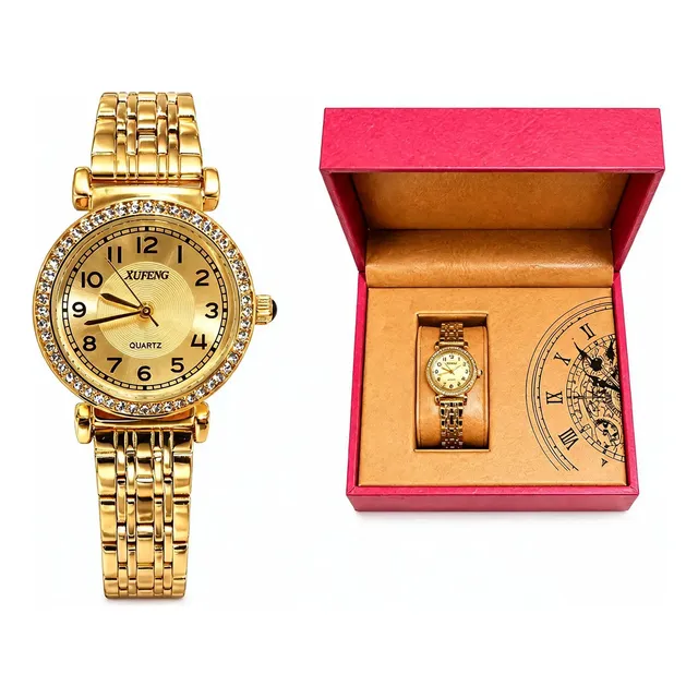 Relógio Xufeng Feminino Dourado Premium + Caixa Luxo