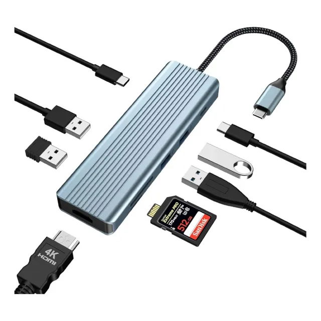 Hub Multipuerto Macbook Thunderbolt Usb C A Carga 100w Hdmi Color Gris Azulado