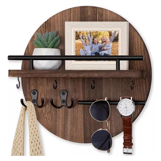 Porta Llaves De Madera Elegantes Pared Con Redonda Repisas