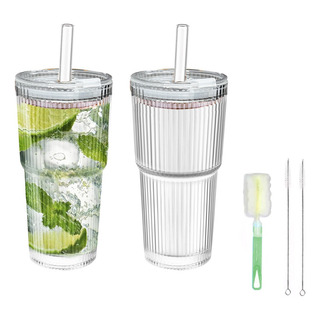 Vasos Con Popote Vasos De Vidrio Reutilizables Tapa Y Popote Vasos Con Popote Vasos De Vidrio Reutilizables Tapa Y Popote