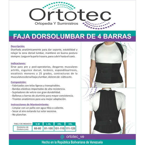 Faja Dorsolumbar De 4 Barras De Aluminio Ortopedica