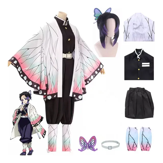 Disfraz De Demon Slayer Traje De Kimono Cosplay De Anime Kimetsu No Yaiba Kochou Shinobu Para Niño Y Adulto Con Peluca
