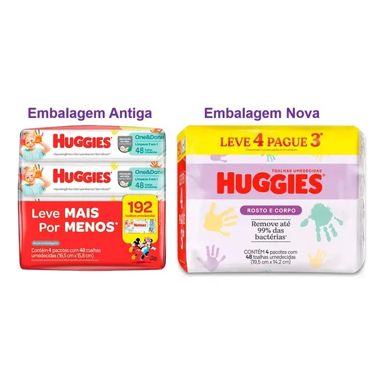 Lenços Umedecidos Huggies One & Done 4 Pacotes 48 Unid.