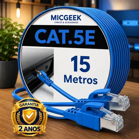 Cabo De Rede 15 Metros Internet Rj45 Lan Ethernet Crimpado Reforçado De Alta Qualidade Azul Micgeek