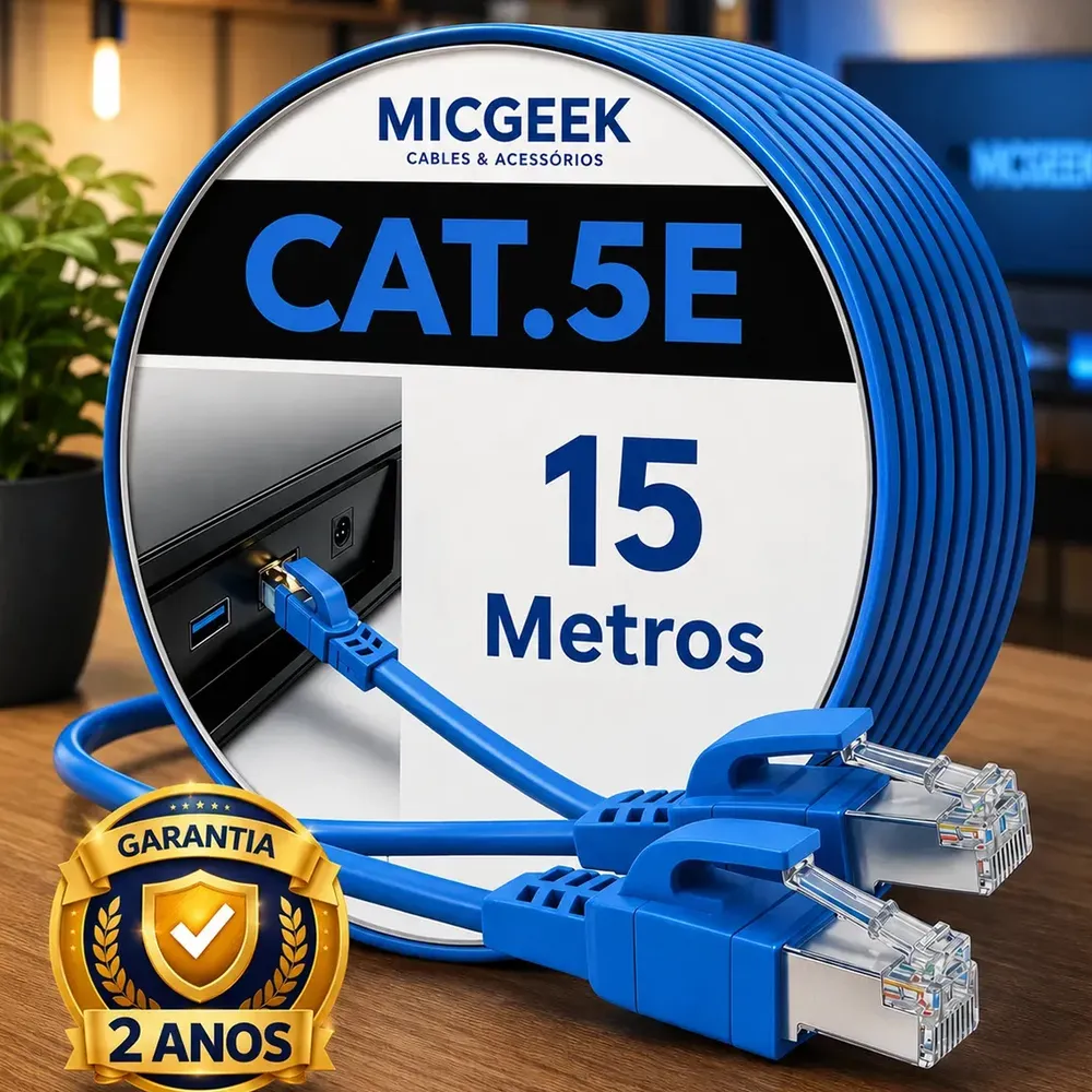 Cabo De Rede 15 Metros Internet Rj45 Lan Ethernet Crimpado Reforçado De Alta Qualidade Azul Micgeek