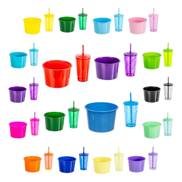 Kit 20 Copo Color Twister 500ml + 20 Balde De Pipoca 1,5l