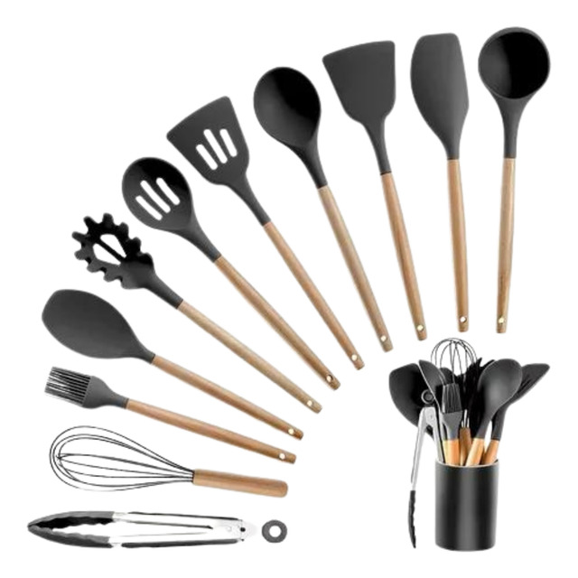 Jogo Colheres Conjunto Talheres Preto Bamboo Kit Utensílios De Cozinha Jogo Completo 12 Pe... Jogo Colheres Conjunto Talheres Preto Bamboo Kit Utensílios De Cozinha Jogo Completo 12 Pe...
