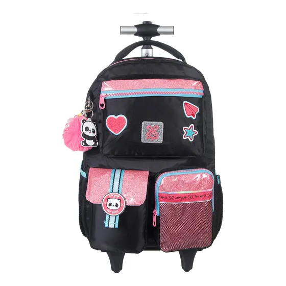 Mochila Com Rodas Alças Xeryus 16 Utility Panda Lilás 13930 Desenho Do Tecido Estampada Cor Preto