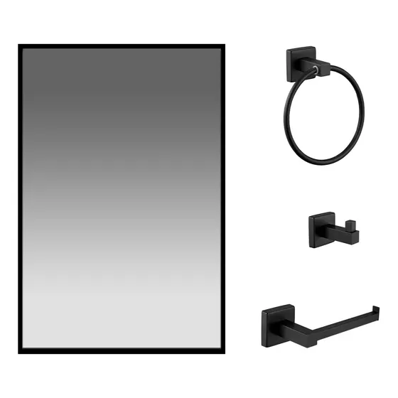 Juego De Accesorios De Baño Negro Con Espejo