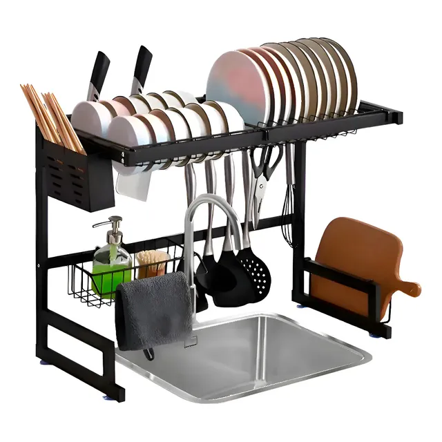 Soul 2 Plantas 65cm Rack Organizador De Cocina Escurridor Negro
