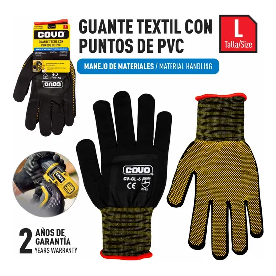 Guantes Textil Con Puntos / 3 Pares / Covo / Mayor Y Detal/