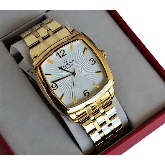 Relogio Champion Dourado Quadrado Grande +