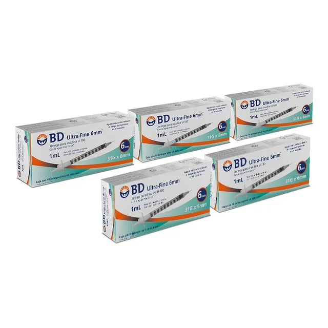 Jeringa De Insulina Bd Ultra-fine 100 Ui 6mm -5 Cajas X 10u Capacidad En Volumen 1 Ml