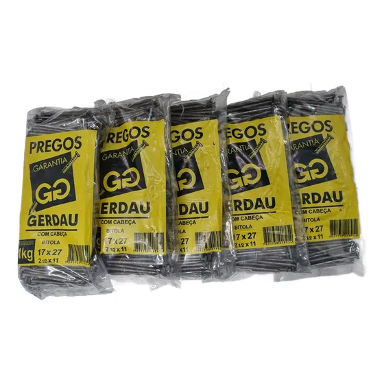 Kit 5kg Prego Polido Com Cabeça 17x27 Gerdau