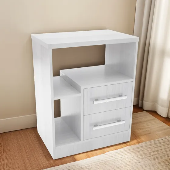Mesa Mesita De Luz Premium Correderas Metálicas 2 Cajones Acabado Mate Color Jacarandá