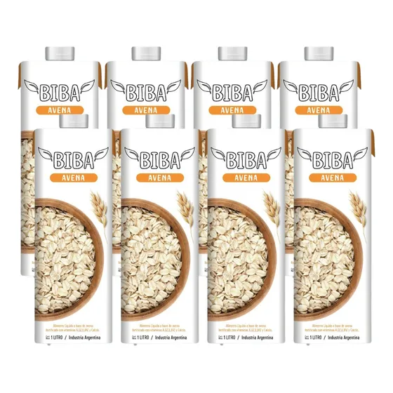 Leche Vegetal Biba Avena Y Mani 1 L - 100% Natural - Pack X8