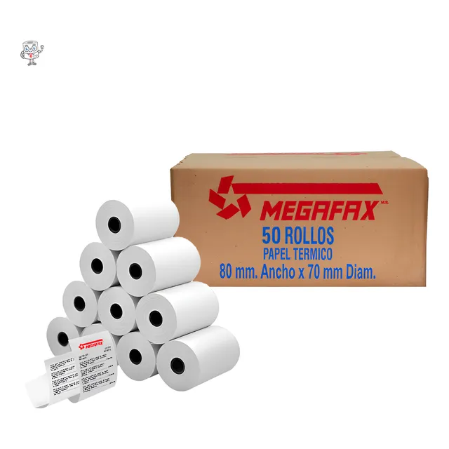 50 Pzas. De Papel Rollo Térmico 80 X 70 Color Blanco Megafax