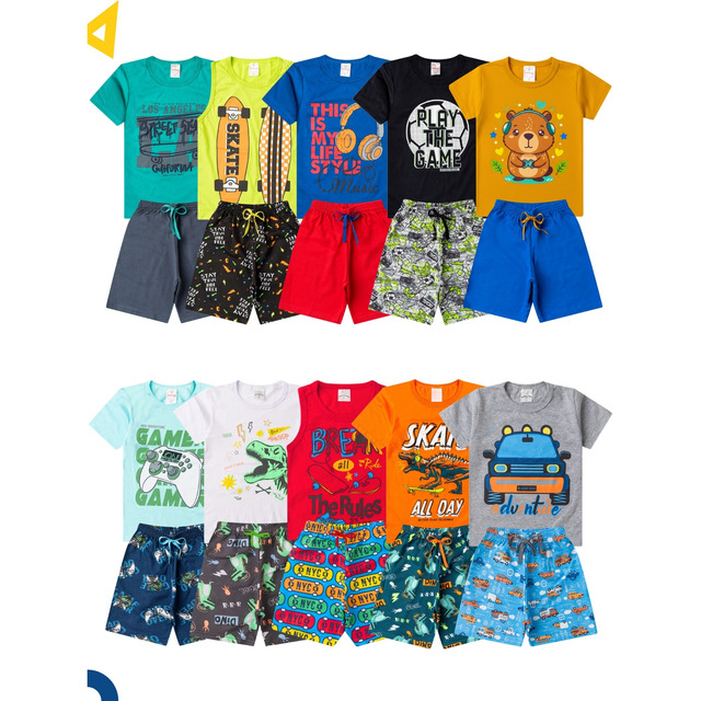 Kit Infantil Menino Verão 10 Peças Roupas Camiseta E Bermuda
