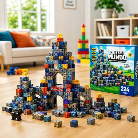 Kit 224 Blocos Imã Magnéticos Construção Tipo Minecraft Montar Empilhamento Cubo Infantil Brinquedo Educativo