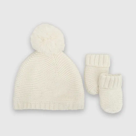 Gorro De Bebé Niña Con Mitones Blanco Colloky (3 A 24 Meses)