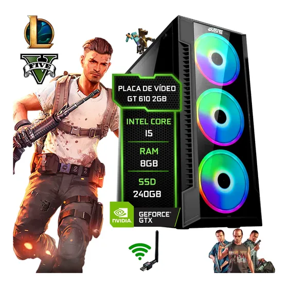 Pc Gamer Cpu Computador I5 8gb, Ssd 240gb, Placa Vídeo 2gb