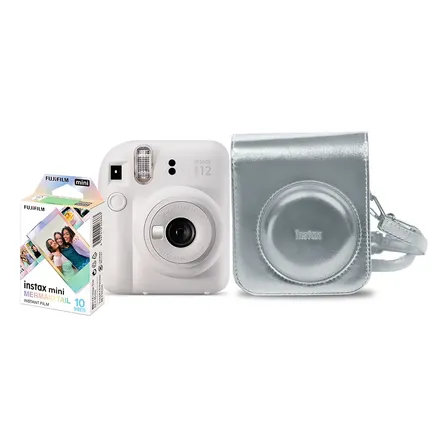 Câmera Instantânea Fujifilm Instax Mini 12 Branca Com 10 Filmes E Bolsa Prata Branco