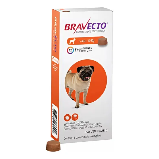 Antipulga Carrapato Bravecto 250 Mg Cães De 4,5 Kg A 10 Kg