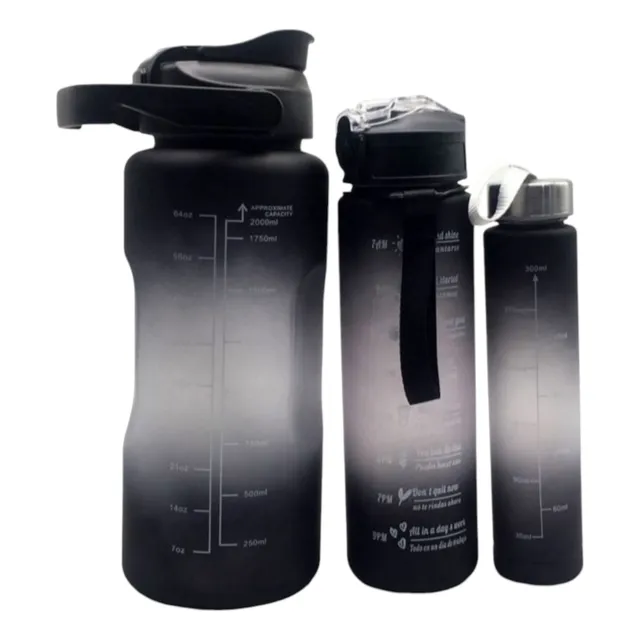 Termos Tripack Botella Deportiva Motivacional Vasos Cooler