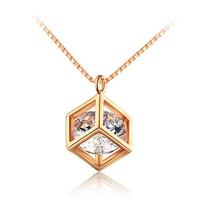 Collar Elegante Mujer Cubo Cristal Amor Regalo Dije Paz