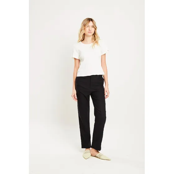 Pantalón Recto Tiro Alto De Bengalina Lisa Negro Koxis Mujer