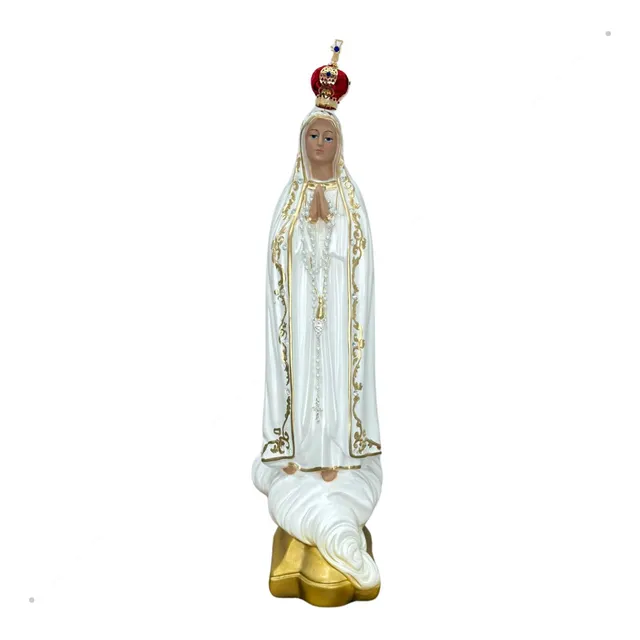 Imagem Nossa Senhora De Fátima Gesso Maciço Coroa Terço 40cm